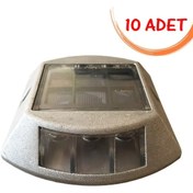 Resim İlgi Trafik Işıklı Metal Buton Güneş Enerjili Yol Butonu Solar Ledli Trafik Yol Butonu Kırmızı (10 ADET) 