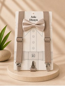 Resim Seko Dizayn 1-14 Yaş Bej Çocuk Ayarlanabilir Askı Papyon Seti 