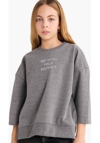 Resim Defacto Kız Çocuk Oversize Geniş Kalıp Bisiklet Yaka Baskılı Sweatshirt G2461a825auar148 Antrasit-ar148 