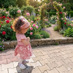 Resim Uhel Kız Çocuk El Örgüsü Boncuklu Bandana - Pembe Kroşe Eşarp ve Saç Aksesuarı 