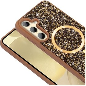 Resim Adige Samsung Galaxy S24 Fe Uyumlu Kılıf Parlak Taşlı Pırlanta Magsafe Özellikli Gold 