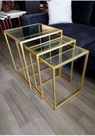 Resim Genel Markalar Athena 3'lü Kare Gold Metal Zigon Sehpa 