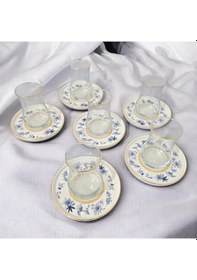 Resim Sudedi Home Mavi Kuş Altın Yaldızlı 6 Kişilik Çay Bardağı Takımı Çok Renkli 