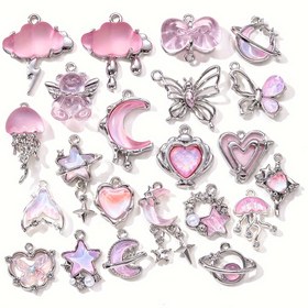 Resim Çinko Alaşımlı ve Yapay Elmaslı Y2K Esintili Pembe Charm Kolye Ucu Çeşitleri, Kaplama Yok - Kolye ve Bileklikler İçin Kendin Yap Takı El Sanatları, Günlük ve Hediye Fırsatları, Sevgililer Günü İçin Uygun, Tüm Mevsimlere Uyar 