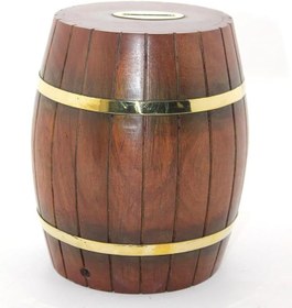 Resim Pirinç Ahşap Fıçı Kumbara 18 Cm 