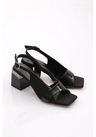 Resim Dgn 401 Kadin Şeritli Bilekten Bağlama Topuklu Ayakkabi 401-1922-R1627 Siyah Nubuk 