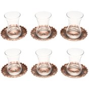 Resim Gaziantep Bakır El İşi Çay Seti Takımı&çay Sunum Seti 6 Kişilik 6 Parça 6 Bardak Hediyeli 