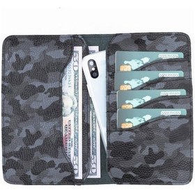 Resim Leony 6.1 Inch Uyumlu Deri Kartlıklı Kılıf Kamuflaj Gri 