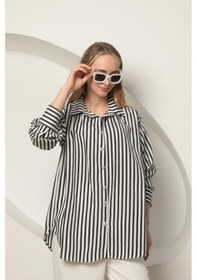 Resim Chıcnhappy Poplin Kalın Çizgi Kadın Gömlek Siyah 24pn50610147 Siyah 