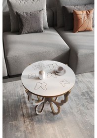 Resim Faymend Kelebek Motifli Fiskos - Yan Sehpa Beyaz Ceviz Beyaz Ceviz 