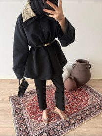 Resim EssCouture Yakası Taş İşleme Detaylı Kadın Trençkot 