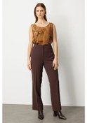 Resim Ekol Kadın Büyük Beden Bol Paça Krep Pantolon 1033 Kahverengi Kahverengi 