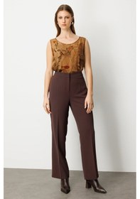 Resim Ekol Kadın Büyük Beden Bol Paça Krep Pantolon 1033 Kahverengi Kahverengi 