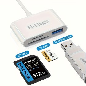 Resim H-Flash 3'ü 1 Arada USB-C SD Kart Okuyucu Adaptörü - PC için Type C Micro SD/TF Hafıza Kartı Okuyucu, Pil Gerektirmez 