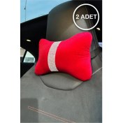Resim Kırmızı Düz Kadife Gümüş Dik Şeritli Boyun Yastığı 2 Adet 