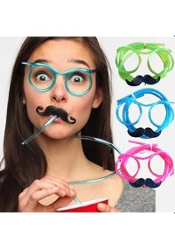 Resim Pipetli Parti Gözlüğü - Çocuk Ve Yetişkin Bıyıklı Pipet Gözlük Pembe Renk 18x14 Cm 
