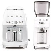 Resim Smeg Beyaz Filtre Kahve Makinesi Ve Kahve Öğütme Makinesi Seti-DCF02CGF01WHEU-MK 