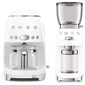 Resim Smeg Beyaz Filtre Kahve Makinesi Ve Kahve Öğütme Makinesi Seti-DCF02CGF01WHEU-MK 