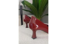 Resim Difolia Kadın Sity Bordo Rugan 6 cm Ince Topuklu Stiletto 