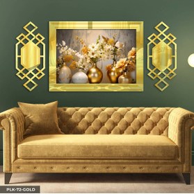 Resim Evinemoda Vazoda Çiçekler 3 Parça Gold Pleksi Aynalı Yan Dekorlu Tablo 