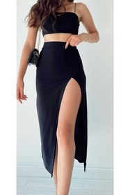 Resim Moda Tekcan Uzun Yırtmaçlı Büyük Beden Etek 