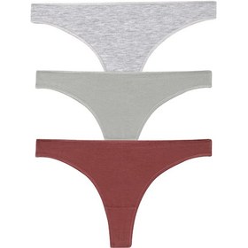 Resim Suwen 3lü Koton Brazilian String Külot St00406021280 Gri - Vizon 