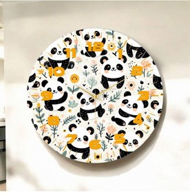 Resim Renkli Baskı Panda Çocuk Desenli Sayılı Hediyelik Ahşap Sessiz Duvar Saati 50cm ÇOk Renkli 