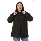 Resim Büyük Beden Göğüsten Büyük Cepli Yırtmaçlı Buklet Siyah Gömlek 