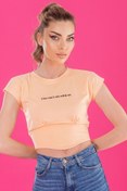 Resim LorraJo Örme Crop Top Düşük Kısa Kollu , Dijital Baskılı 'you Can't Sit With Us' 