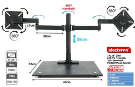 Resim electroon 19\ 360Derece Çiftli Portatif Monitör Masa Üstü Askı Aparatı 