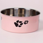Resim 1 adet Sevimli Pati Baskılı Paslanmaz Çelik Köpek Kasesi, Köpek Besleyici Kase Kolay Temizlenebilir Köpek Derin Su İçme Havuzu 