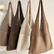 Resim Kadınlar İçin Tek Renk Örgü Omuz Çantası, Şık ve Pratik Büyük Kapasiteli Polyester Alışveriş Çantası - Dış Aktivite ve Seyahat İçin İdeal 