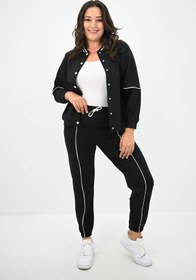 Resim Kadın Büyük Beden Çıtçıt Kapama Detaylı Eşofman Takımı 8132-25 - 3XL / Fuşya 