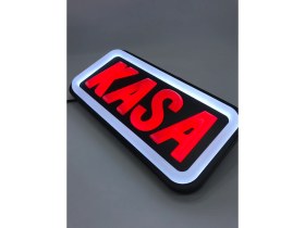 Resim 'kasa' Işıklı Özel Tabela LED Ile Neon Görünümlü Tabela-Beyaz Çizgi (25X12CM) 