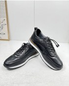 Resim Günlük Erkek Ayakkabı İçi Dışı Hakiki Deri Casual Lastik Bağcıklı Beyaz Tabanlı Comfort Sneaker 5080 Siyah 