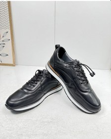 Resim Günlük Erkek Ayakkabı İçi Dışı Hakiki Deri Casual Lastik Bağcıklı Beyaz Tabanlı Comfort Sneaker 5080 Siyah 