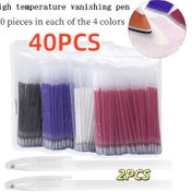 Resim 40 Dolum/2 Kumaş Uçlu, 4 Renkli Değiştirilebilir Uçlu Dikiş Isıyla Silinebilir Markerler için Kalem Kutuları - Quilting, Terzilik ve Ayakkabı Boya Solma Kalemi Siyah, Mavi, Pembe, Beyaz - Yüksek Sıcaklıkta Kaybolan Marker Aracı 