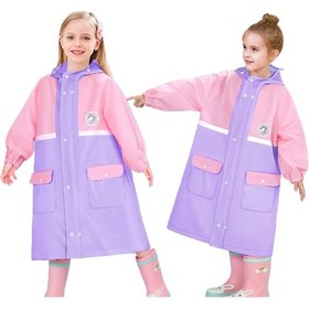 Resim Çocuk Kapüşonlu Su Geçirmez Yağmurluk Okul Çantalı Eva-pembe 2xl1 Pembe 