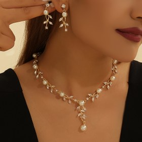 Resim Lüks Gelinlik Takı Seti, İmitasyon İnci Kolye ve Küpe İki Parça Set, Elbise için Çok Yönlü Yüksek Kaliteli Kadın Aksesuarları 