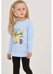 Resim Toontoy Kız Çocuk Zürafa Baskılı Sweatshirt Koyu Mavi 
