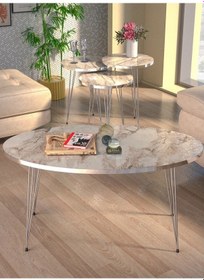 Resim Zigon Sehpa Ve Orta Sehpa Elips Set Gümüş Efes Tel 