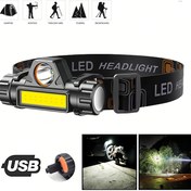 Resim Şarj Edilebilir Kafa Lambası, LED +COB Kafa Lambası, Abs Malzeme, Hareket Sensörü +Zoom +Dönebilir 90°+su geçirmez - USB Kablosu ve Kafa Bandı Dahil, Kamp, Bahçe, Garaj, Yürüyüş, Acil Arama Işıkları için Acil Aydınlatma 