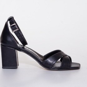 Resim Dilimler Ayakkabı Çapraz Kalın Bant Siyah Kadın Topuklu Sandalet-30-SIYAH 