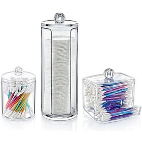 Resim 3'lü Set Makyaj Organizer Banyo Düzenleyici Pamukluk Seti, Pamuklu Kulak Çubuğu Organizeri, Makyaj Pamuk Organizeri Siyah 