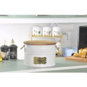 Resim Metal Ekmeklik Ahşap Kesme Tahtalı Hasır Kulplu Ekmeklik Beyaz 