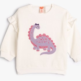 Resim Kız Bebek Dinozorlu Sweatshirt Aplike Detaylı Uzun Kollu Bisiklet Yaka Şardonlu Pamuklu 