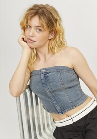 Resim Jack & Jones Kadin Straplez Denim Crop - Tinga 12271603 Medium Blue Denim 