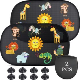Resim 2'li Paket Karikatür Hayvanları Araç Güneş Perdeleri, 50.8x30.48 cm, Siyah PVC, UV Koruma, 8 Emme Kapağı ile Kendinden Yapışkanlı, Katlanabilir ve Kolay Saklanabilir, Araç Camları için Güneş Engelleyici 