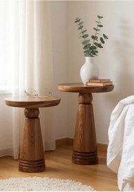 Resim ASELYA HOME Doğal Ahşap 2’li Set Mantar Yan Sehpa Modern Fiskos Zigon Çiçeklik 