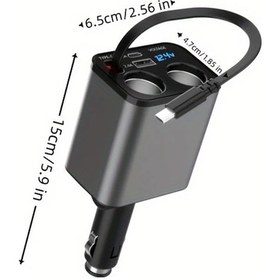 Resim Challenger 5-in-1 Pd30w Araba Şarj Cihazı Gri - Teleskopik Hızlı Şarj Çift Portlu Geri Çekilebilir Kablo 